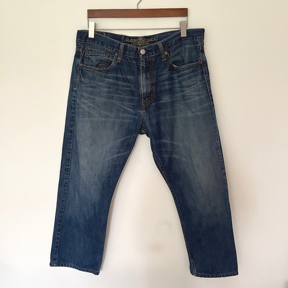 American Eagle Outfitters Mens Relaxed Straight Leg Jeans Blue Medium Wash 36x32